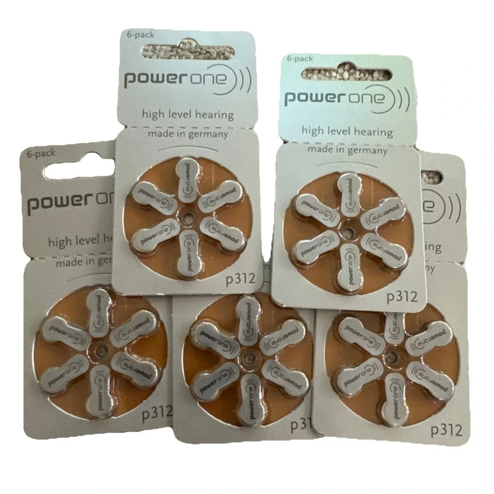 30 Power One Size P312 Hearing Aid Batteries 5 Packs Of 6‎ New Made In Germany